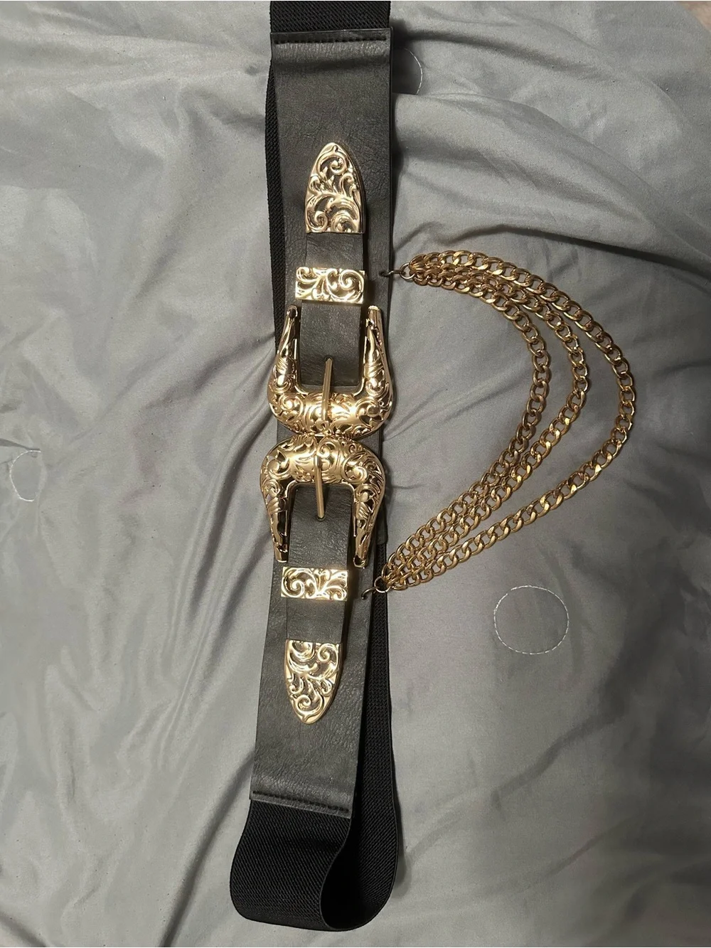 Gold Plus Size Buckle Black Chain Waist Belt - Women's Accessory